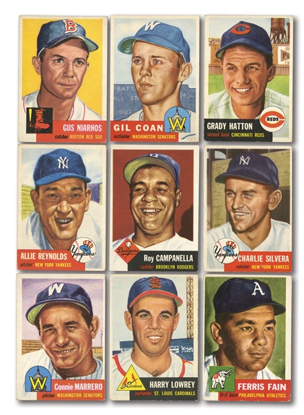 1953 TOPPS LOT OF (18) DIFFERENT INCL. #220 SATCHELL PAIGE (PSA VG-EX 4) AND #27 ROY CAMPANELLA